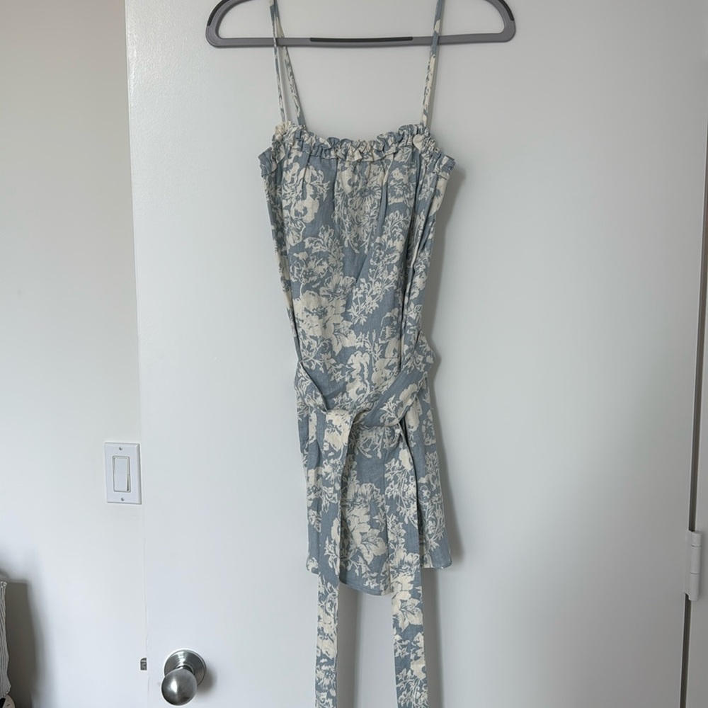 Reformation Blue & White Toile Mini Linen Dress